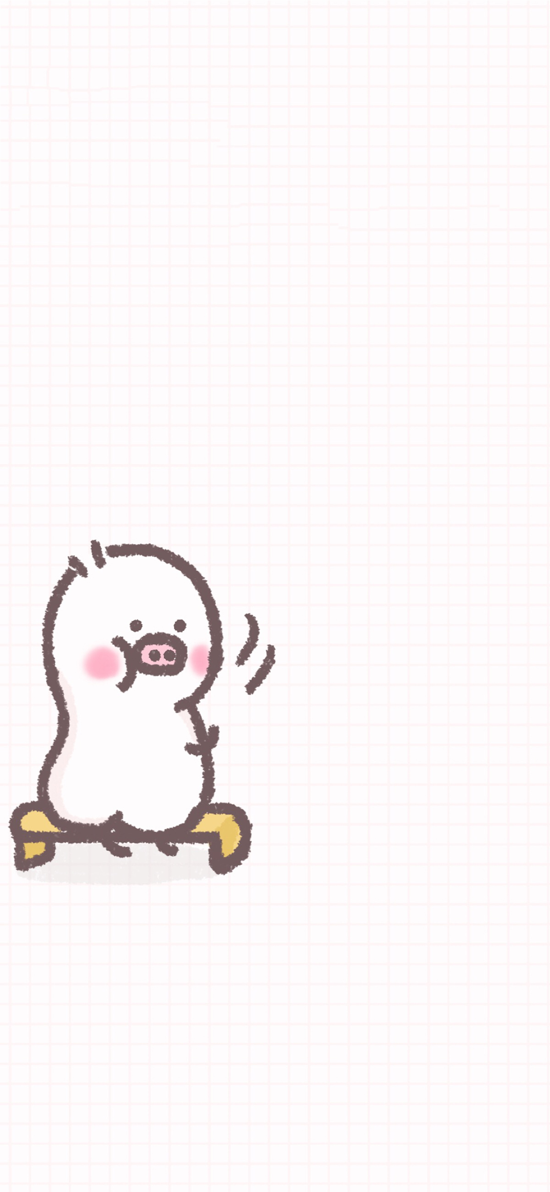 [2436×1125]格子背景 卡通猪猪 脸红 苹果手机动漫壁纸图片