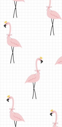 [2436x1125]格子背景 粉色火烈鸟 平铺 卡通 苹果手机动漫壁纸图片