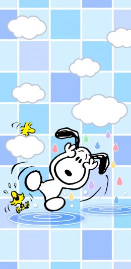 [2436x1125]格子背景 花生漫画 史努比 糊涂塌客 苹果手机动漫壁纸图片