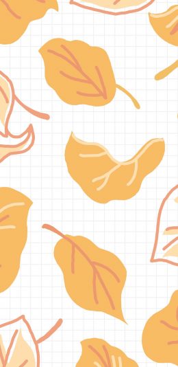 [2436x1125]格子背景 落叶 卡通 平铺 苹果手机动漫壁纸图片