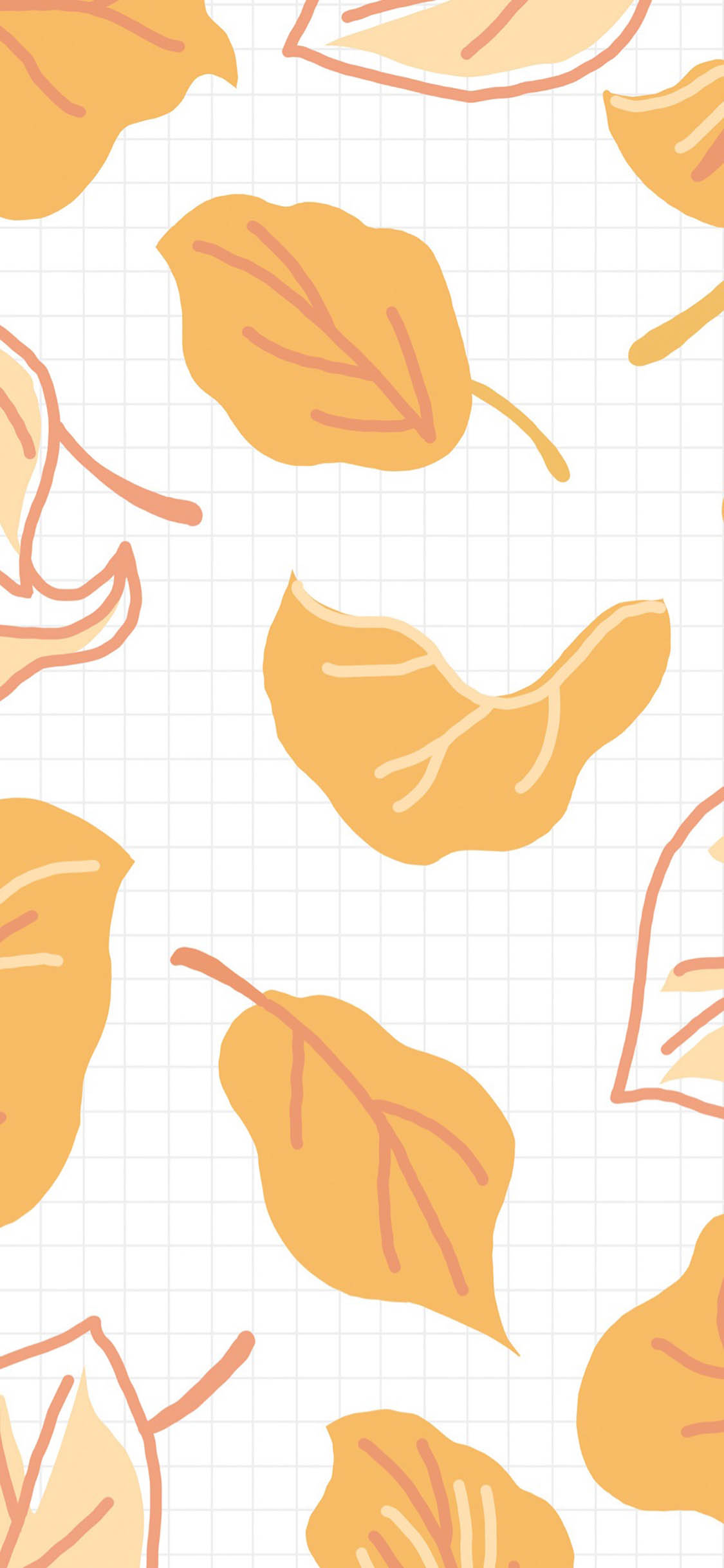 [2436×1125]格子背景 落叶 卡通 平铺 苹果手机动漫壁纸图片