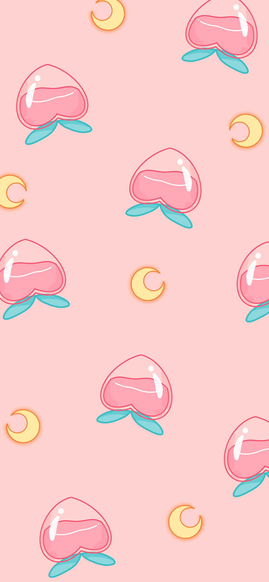 [2436×1125]桃子 粉色 月亮 平铺 苹果手机动漫壁纸图片