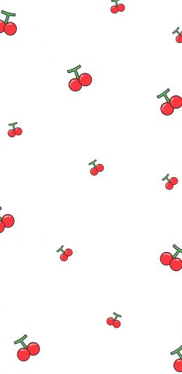 [2436x1125]樱桃 平铺 水果 少女风 简约 苹果手机动漫壁纸图片