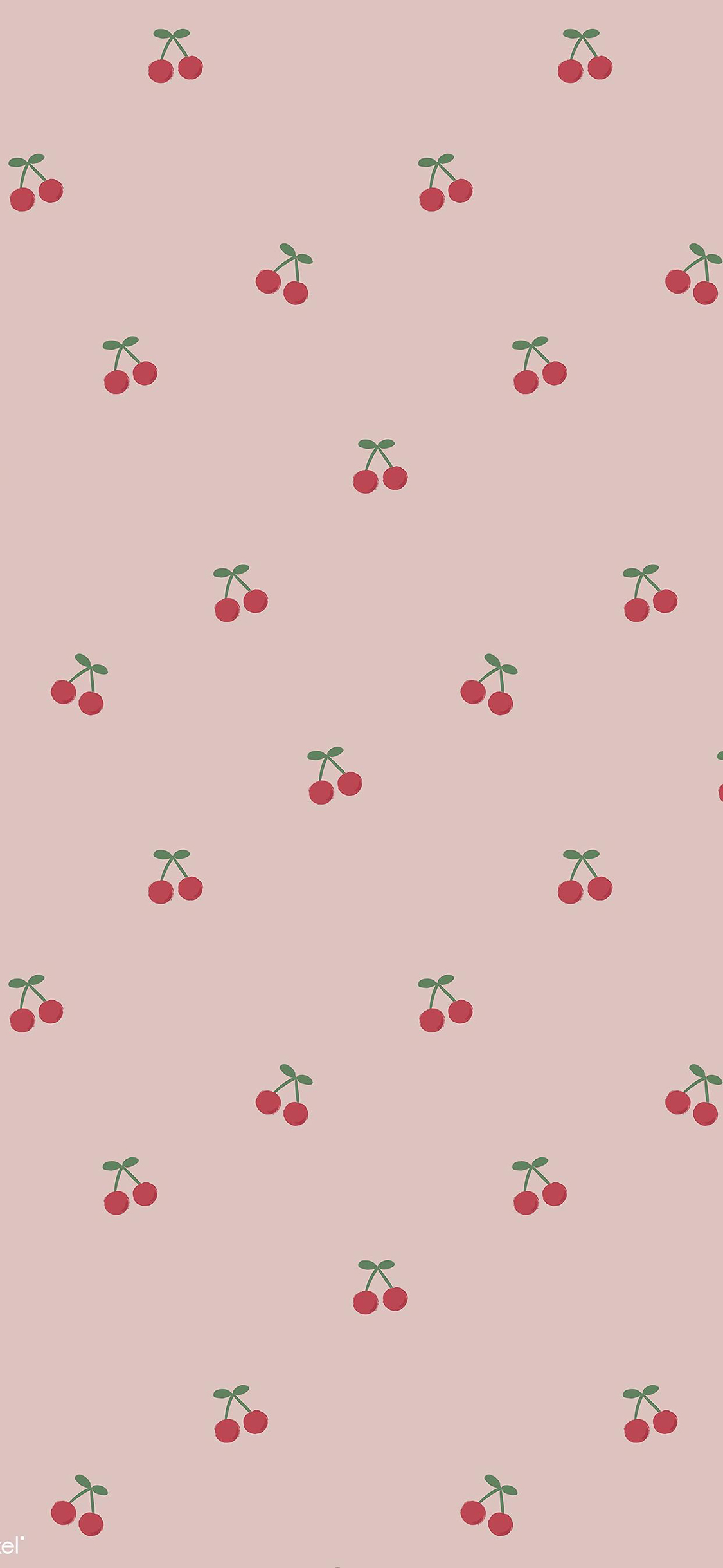 [2436×1125]樱桃 平铺 水果 粉色 少女 苹果手机动漫壁纸图片