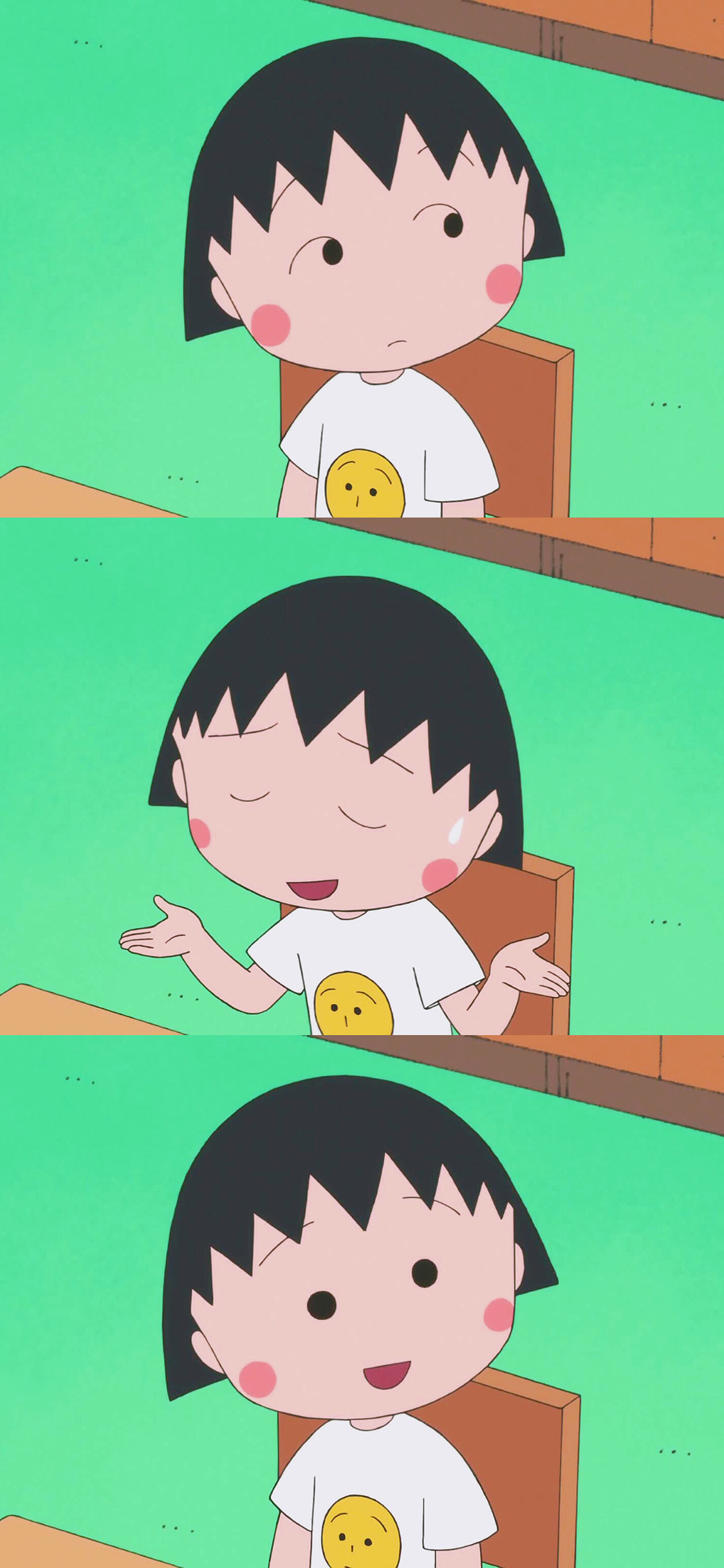 [2436×1125]樱桃小丸子 动画 日本 绿色 苹果手机动漫壁纸图片