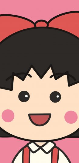 [2436x1125]樱桃小丸子 动画 粉色 蝴蝶结 大脸 苹果手机动漫壁纸图片