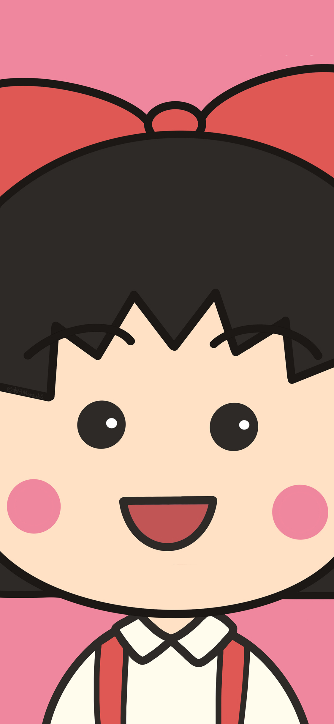 [2436×1125]樱桃小丸子 动画 粉色 蝴蝶结 大脸 苹果手机动漫壁纸图片