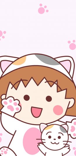 [2436x1125]樱桃小丸子 可爱 卡通 喵 粉色 动画 苹果手机动漫壁纸图片