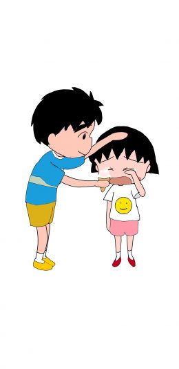 [2436x1125]樱桃小丸子 大野健一 日本 漫画 卡通 哭泣 安慰 苹果手机动漫壁纸图片