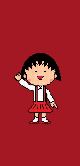 [2436x1125]樱桃小丸子 日本 动画 像素 红色 苹果手机动漫壁纸图片