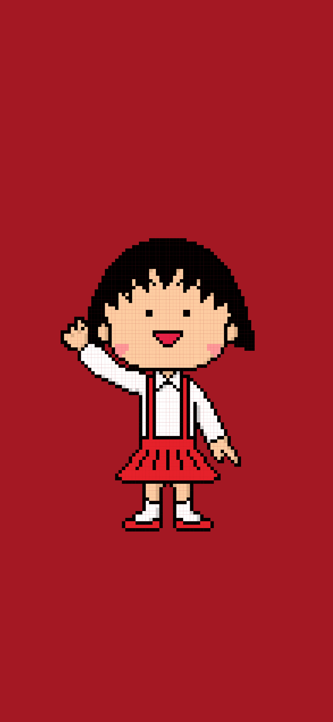 [2436×1125]樱桃小丸子 日本 动画 像素 红色 苹果手机动漫壁纸图片