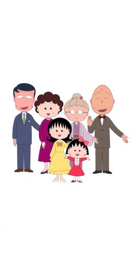 [2436x1125]樱桃小丸子 日本 漫画 卡通 全家福 合照 苹果手机动漫壁纸图片