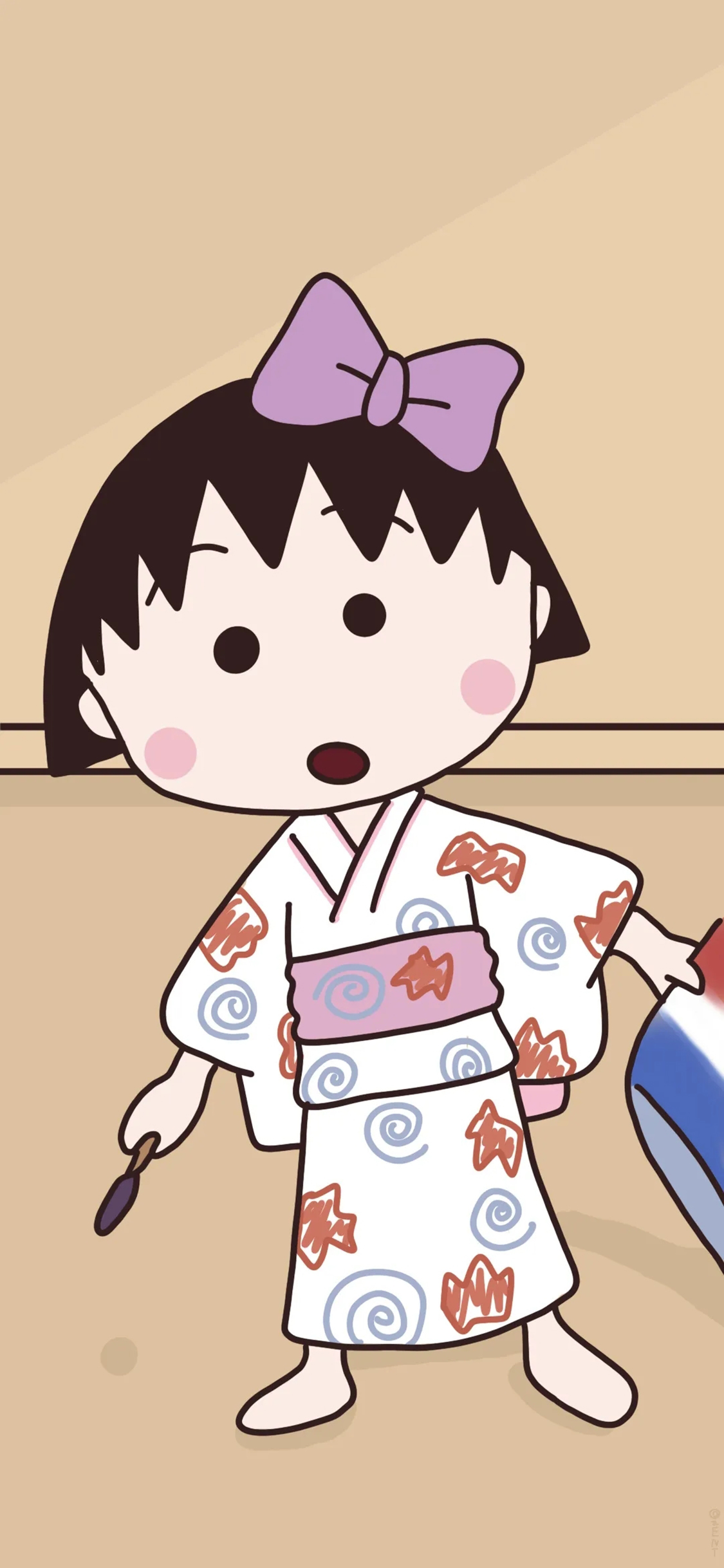 [2436×1125]樱桃小丸子 日漫 动画 蝴蝶结 苹果手机动漫壁纸图片