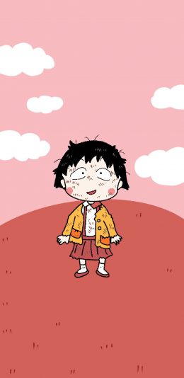 [2436x1125]樱桃小丸子 粉色 动画 脏兮兮 搞怪 苹果手机动漫壁纸图片