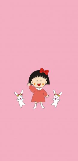 [2436x1125]樱桃小丸子 粉色 卡通 动画 苹果手机动漫壁纸图片