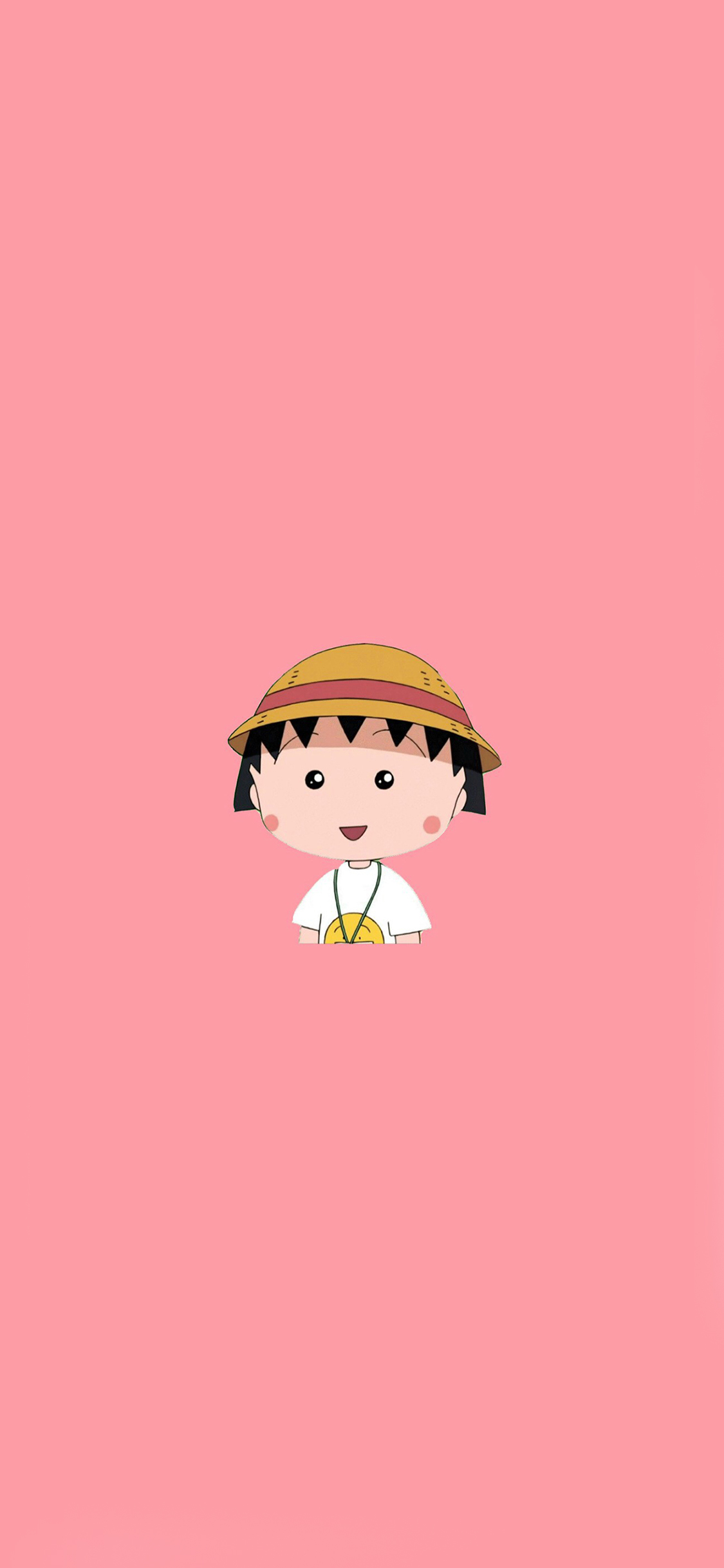 [2436×1125]樱桃小丸子 粉色 漫画 卡通 帽子 苹果手机动漫壁纸图片