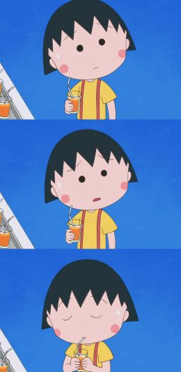 [2436x1125]樱桃小丸子 蓝色 漫画 卡通 日本 苹果手机动漫壁纸图片