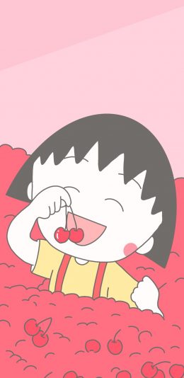 [2436x1125]樱桃小丸子 车厘子 动画 吃 红色 苹果手机动漫壁纸图片