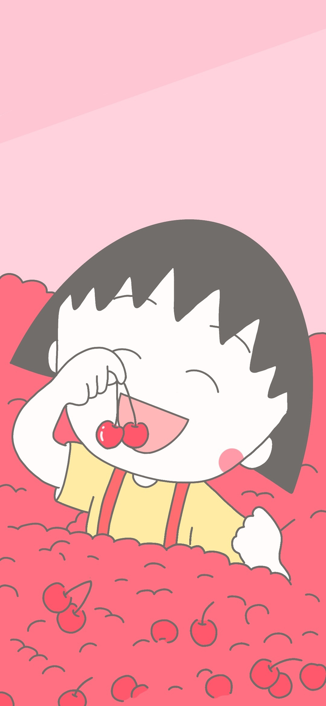 [2436×1125]樱桃小丸子 车厘子 动画 吃 红色 苹果手机动漫壁纸图片