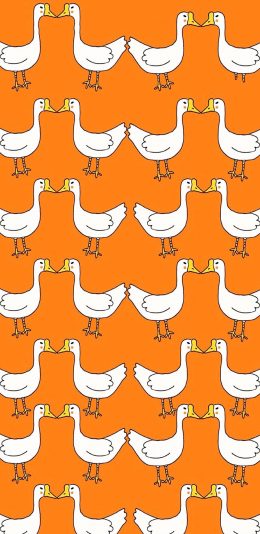 [2436x1125]橙色背景 卡通 白鹅 平铺 苹果手机动漫壁纸图片