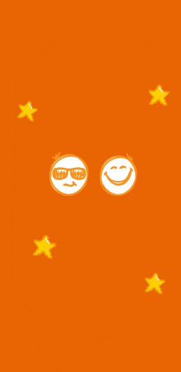 [2436x1125]橙色背景 表情 笑脸 星星 苹果手机动漫壁纸图片