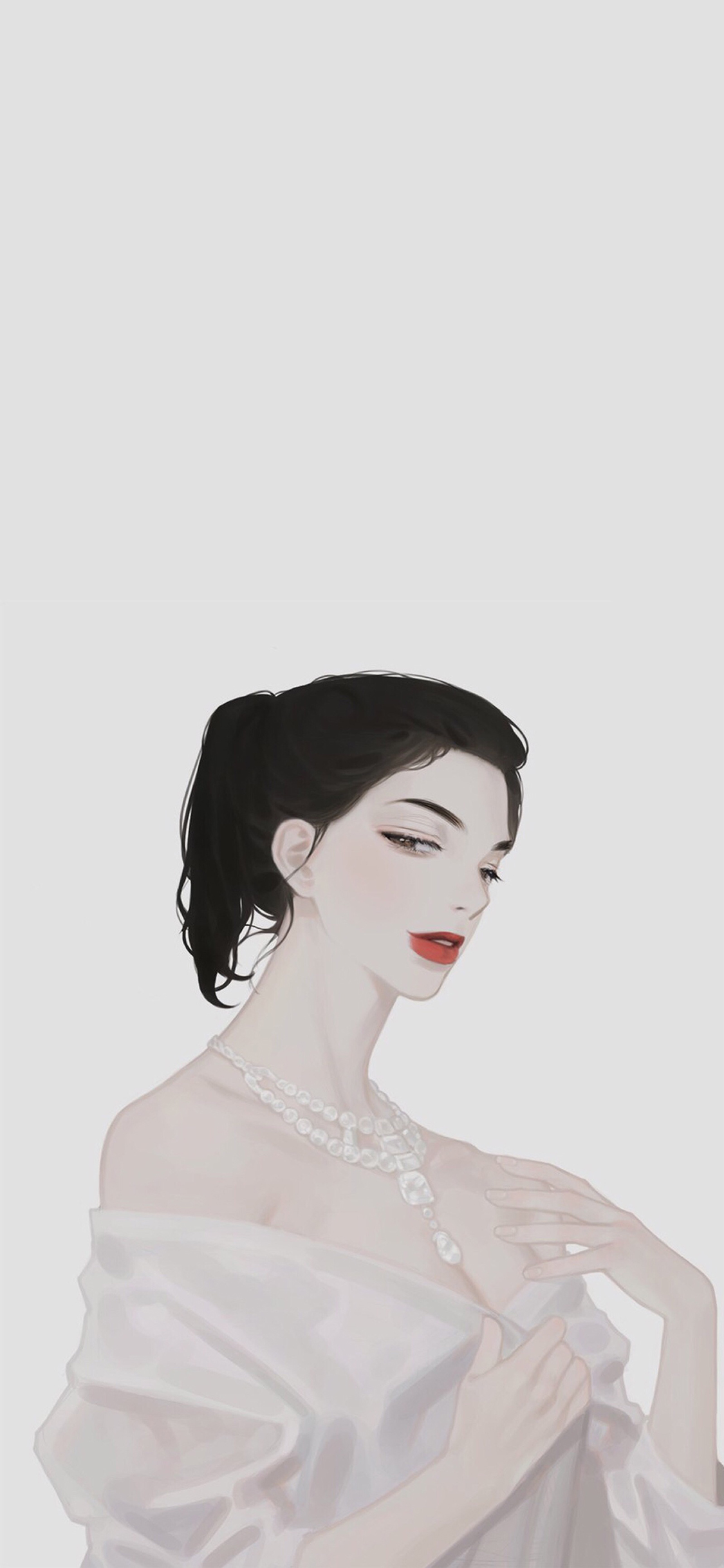 [2436×1125]欧美 女孩 插图 红唇 苹果手机动漫壁纸图片