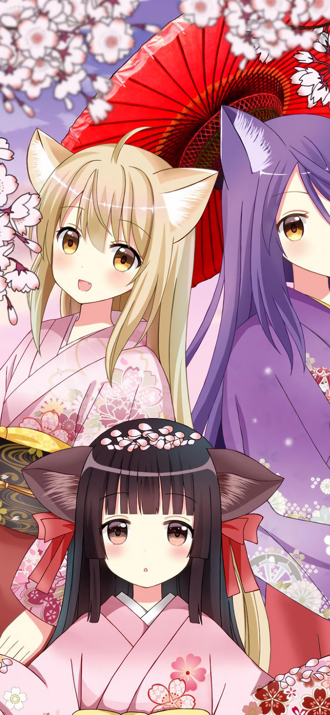 [2436×1125]此花绮谭 日本 漫画 柚 皋 樱 和服 二次元 苹果手机动漫壁纸图片