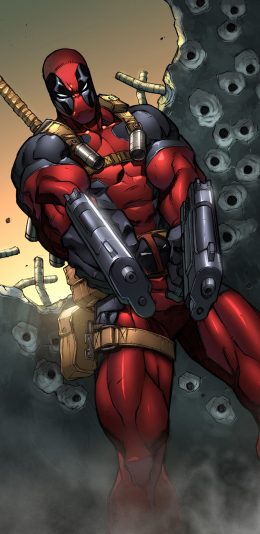 [2436x1125]死侍 欧美 漫威 漫画 手枪 苹果手机动漫壁纸图片