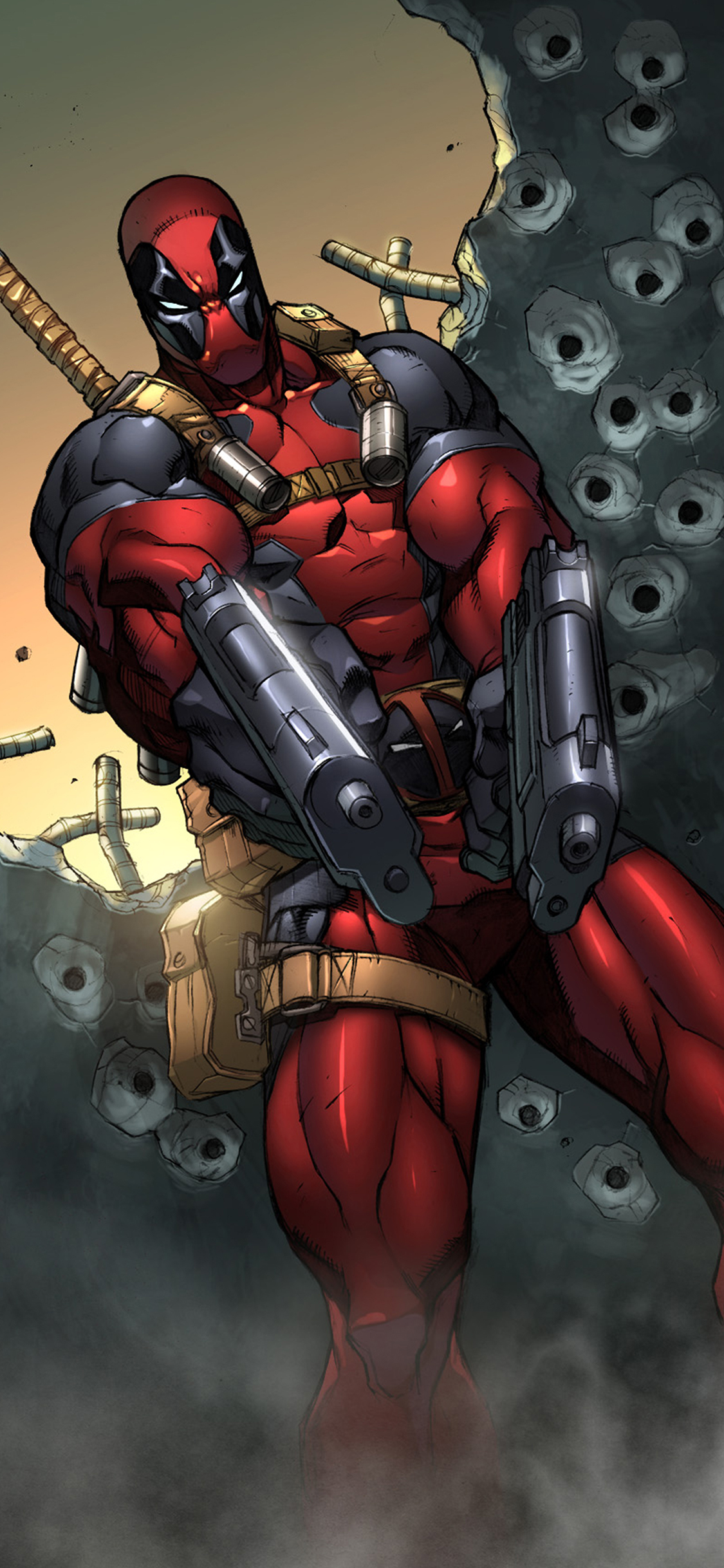 [2436×1125]死侍 欧美 漫威 漫画 手枪 苹果手机动漫壁纸图片