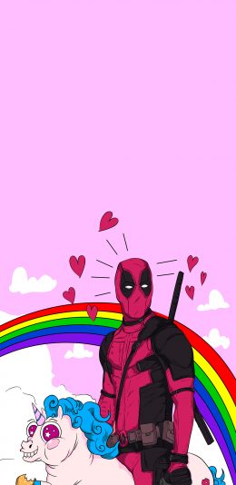 [2436x1125]死侍 粉 独角兽 爱心 苹果手机动漫壁纸图片