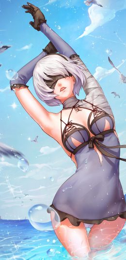 [2436x1125]比基尼 性感 短发 少女 漫画 苹果手机动漫壁纸图片