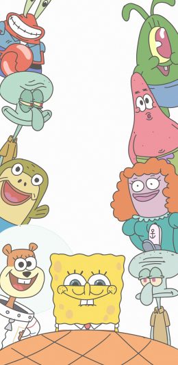 [2436x1125]比基尼海滩 海绵宝宝 派大星 章鱼哥 合集（取自微博：寄喜饼给你喔） 苹果手机动漫壁纸图片