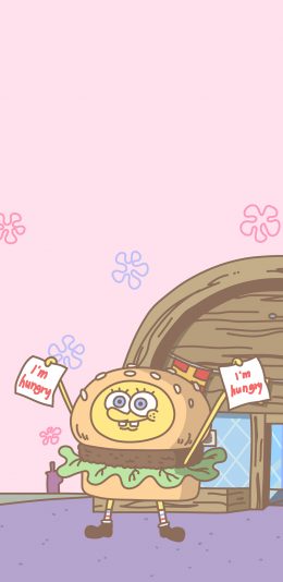 [2436x1125]比基尼海滩 海绵宝宝 蟹黄堡 苹果手机动漫壁纸图片