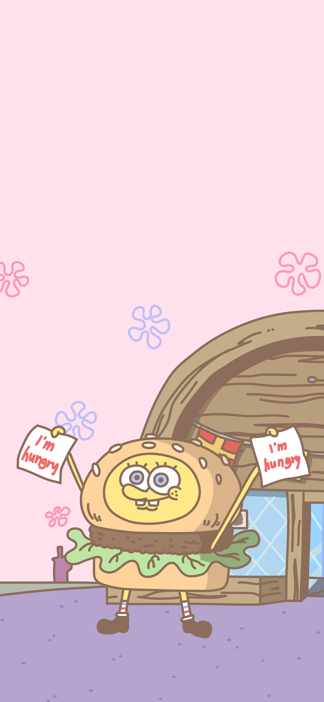 [2436×1125]比基尼海滩 海绵宝宝 蟹黄堡 苹果手机动漫壁纸图片