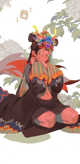 [2436x1125]民族 少女 插图 色彩（取自微博：赶稿人） 苹果手机动漫壁纸图片