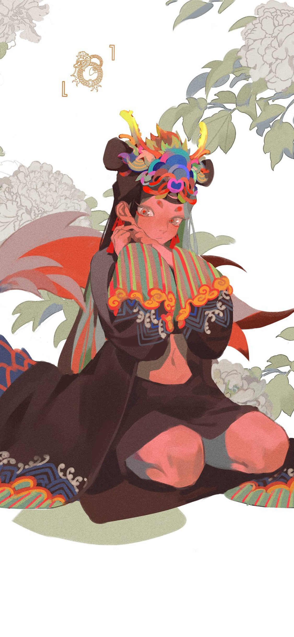 [2436×1125]民族 少女 插图 色彩（取自微博：赶稿人） 苹果手机动漫壁纸图片