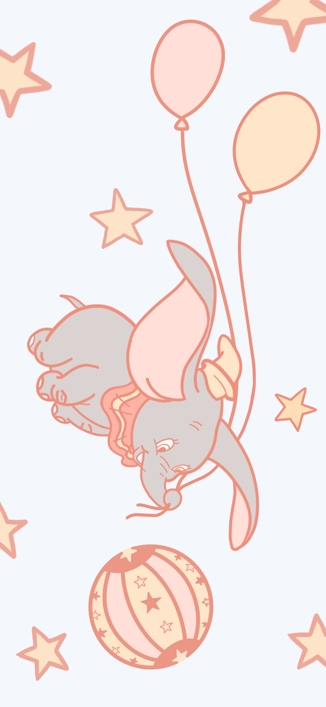 [2436×1125]气球 小飞象 卡通 五角星 苹果手机动漫壁纸图片