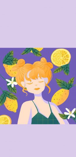 [2436x1125]水果女孩 系列 柠檬女孩 苹果手机动漫壁纸图片