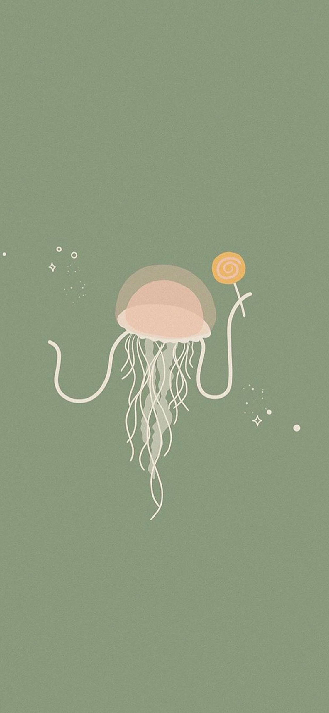 [2436×1125]水母 趣味 绘画 棒棒糖 苹果手机动漫壁纸图片