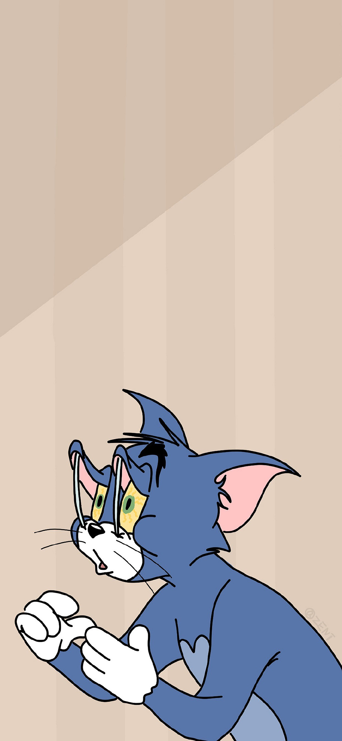 [2436×1125]汤姆猫 猫和老鼠 大海 眼睛 苹果手机动漫壁纸图片