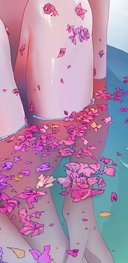 [2436x1125]沐浴 美腿 花瓣 动漫插图 苹果手机动漫壁纸图片