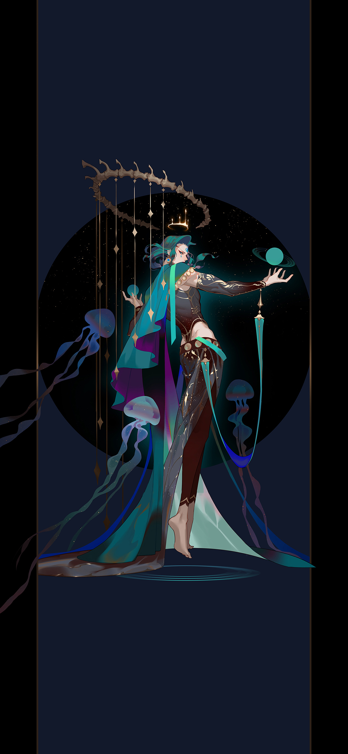 [2436×1125]法师 插图 魔法 水母 苹果手机动漫壁纸图片