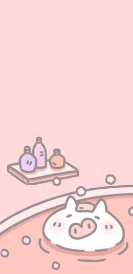 [2436x1125]泡澡 粉色 猪 可爱 苹果手机动漫壁纸图片