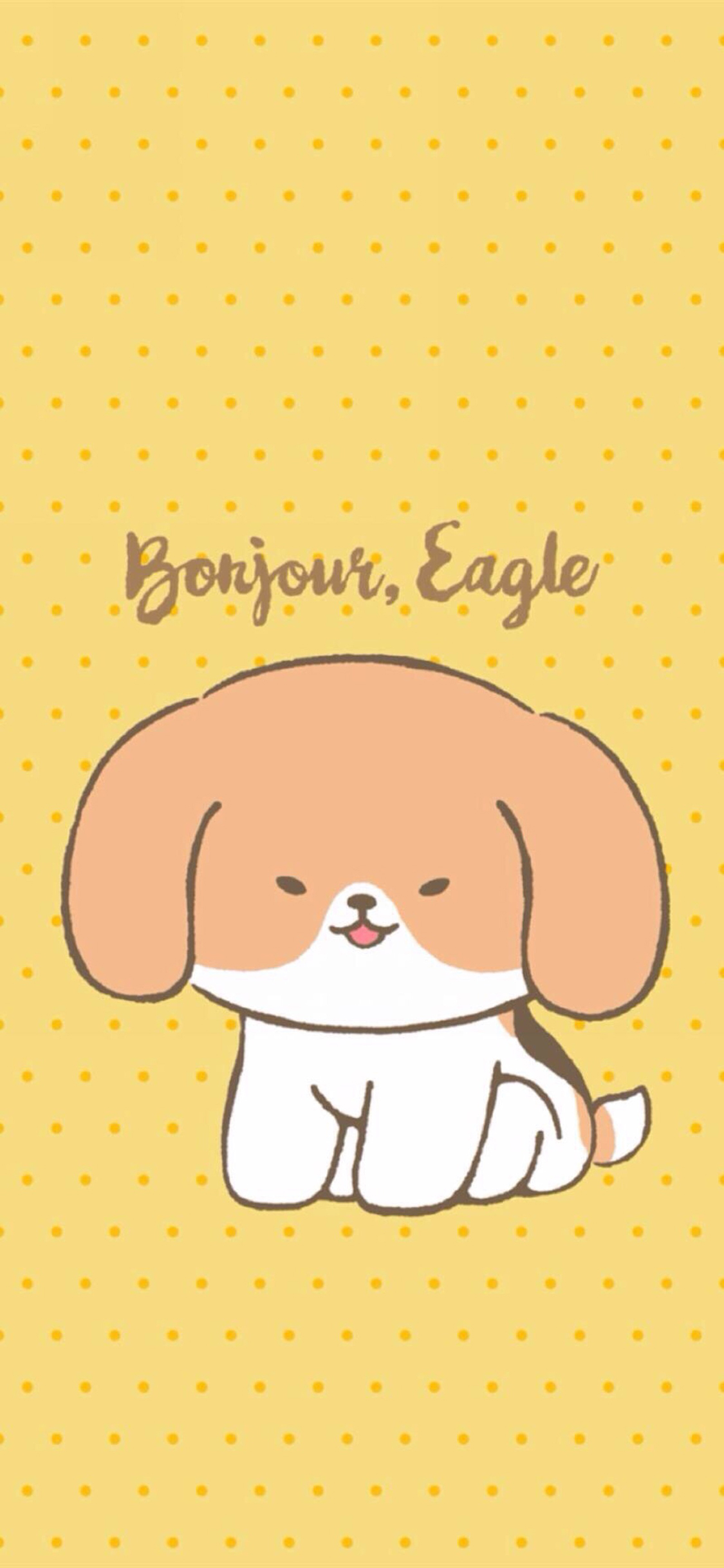 [2436×1125]波点背景 卡通 狗狗 苹果手机动漫壁纸图片
