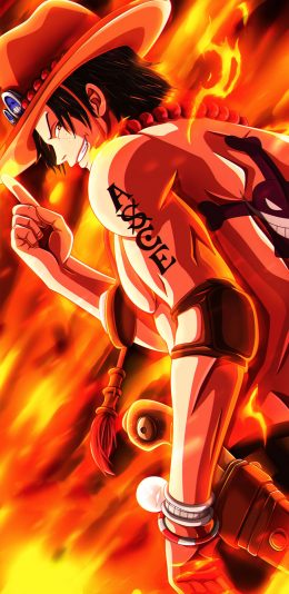 [2436x1125]波特卡斯·D·艾斯 海贼王 日本 漫画 火焰 苹果手机动漫壁纸图片