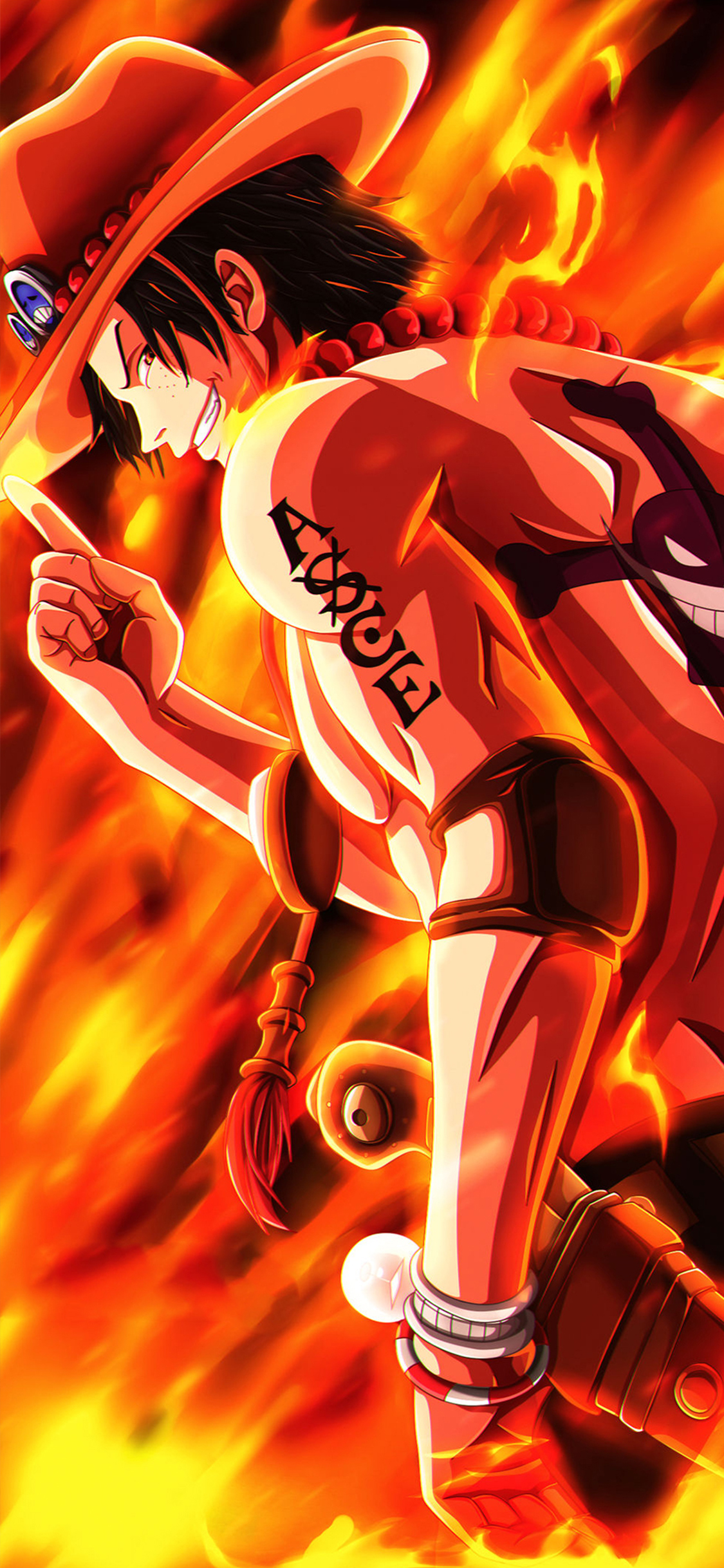 [2436×1125]波特卡斯·D·艾斯 海贼王 日本 漫画 火焰 苹果手机动漫壁纸图片