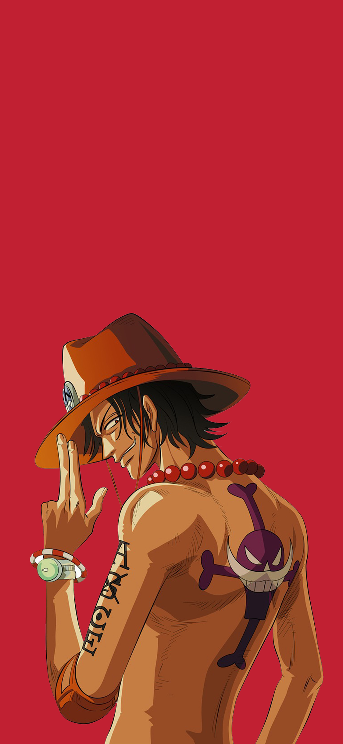 [2436×1125]波特卡斯·D·艾斯 海贼王 日本 漫画 红色 苹果手机动漫壁纸图片
