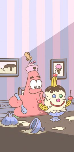 [2436x1125]派大星 海绵宝宝 冰淇淋 苹果手机动漫壁纸图片