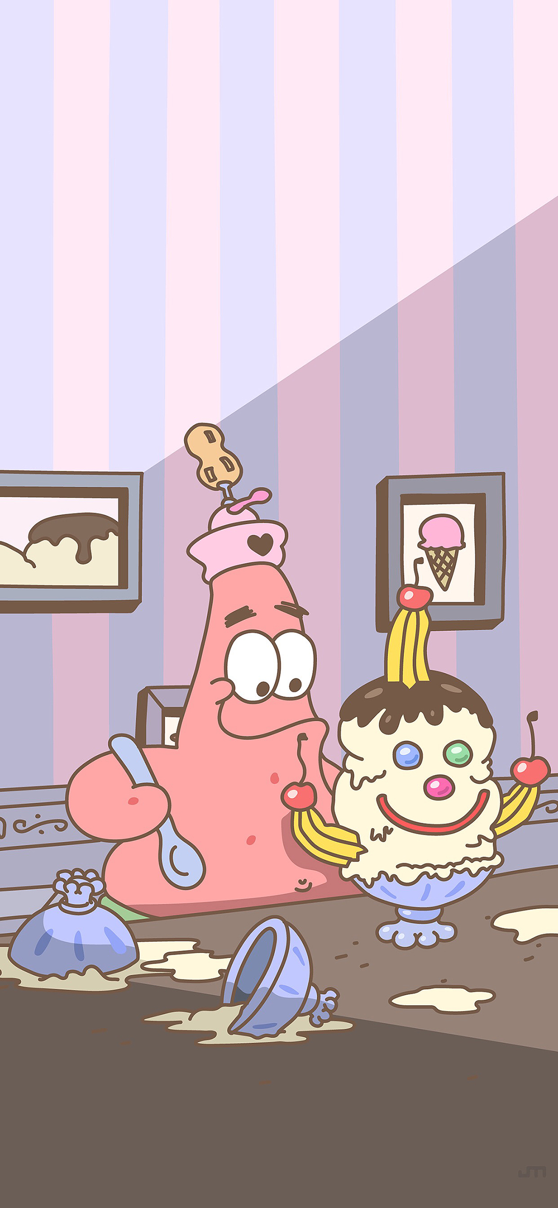 [2436×1125]派大星 海绵宝宝 冰淇淋 苹果手机动漫壁纸图片