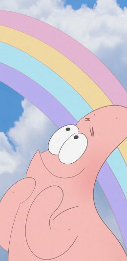 [2436x1125]派大星 海绵宝宝 彩虹 卡通 苹果手机动漫壁纸图片